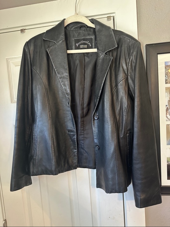 fourteen Zero sheng Ji Fashion Jackets & Blazers - Fourteen Zero Women's Black Leather Button-Front Jacket